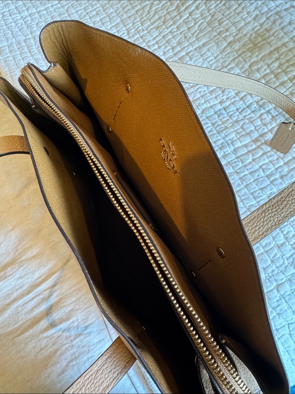 Coach Pebbled Leather Tote in Tan - Picture 8 of 12